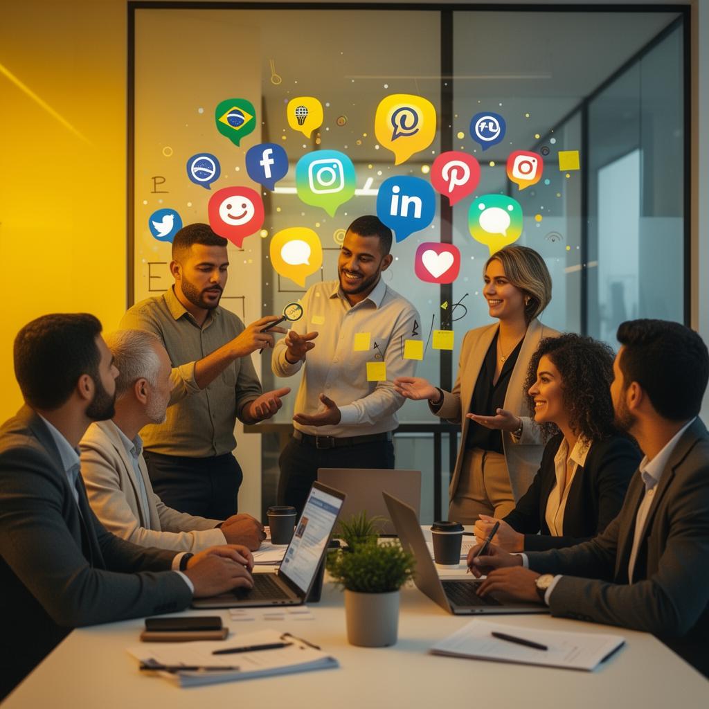 Equipe de marketing digital colaborando